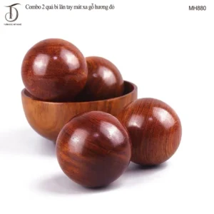 Bi Lăn Mát Xa Tay Gỗ Hương Đỏ HAHANCO [MH880] Giảm Mỏi Đau Mỏi Tay (combo 02 viên)